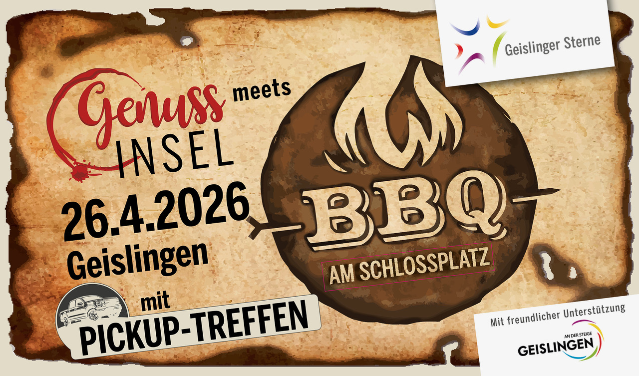 Am 27. April 2025 findet das 1. PICKUP-Treffen in der Fußgängerzone in 73312 Geislingen an der Steige statt. Begleitet von BBQ-Spezialitäten, Country-Musik und Linedance-Auftritten erwartet Sie ein toller unterhaltsamer Tag im Herzen der Geislinger Altstadt. Am 27. April 2025 findet das 1. PICKUP-Treffen in der Fußgängerzone in 73312 Geislingen an der Steige statt. Begleitet von BBQ-Spezialitäten, Country-Musik und Linedance-Auftritten erwartet Sie ein toller unterhaltsamer Tag im Herzen der Geislinger Altstadt.